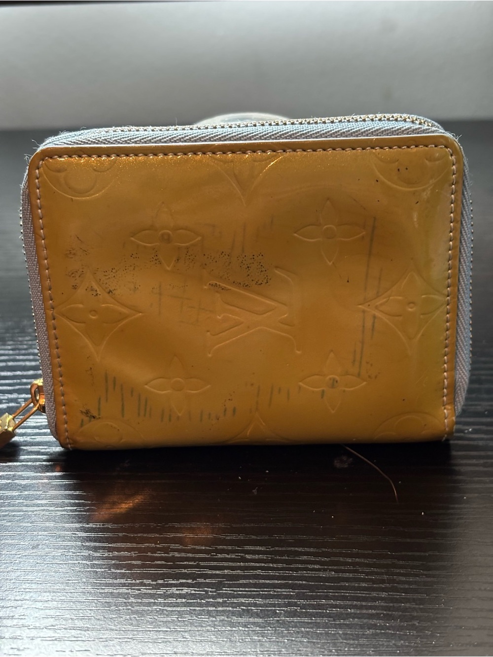 Authentic Louis Vuitton Monogram Vernis Zippy Coin Purse-Yellow- Project/As Is